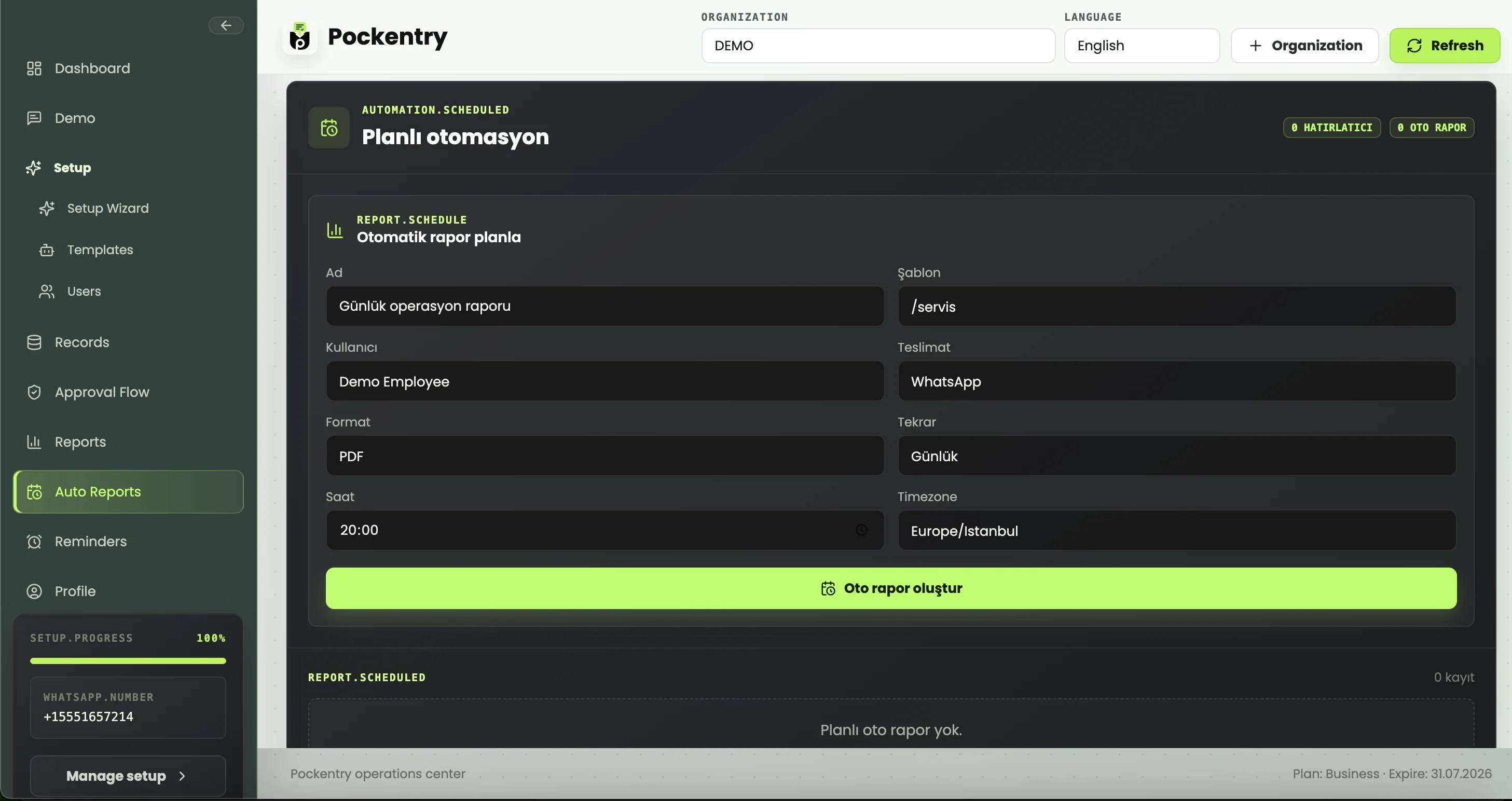 Pockentry otomasyon ve hatırlatıcı ekranı