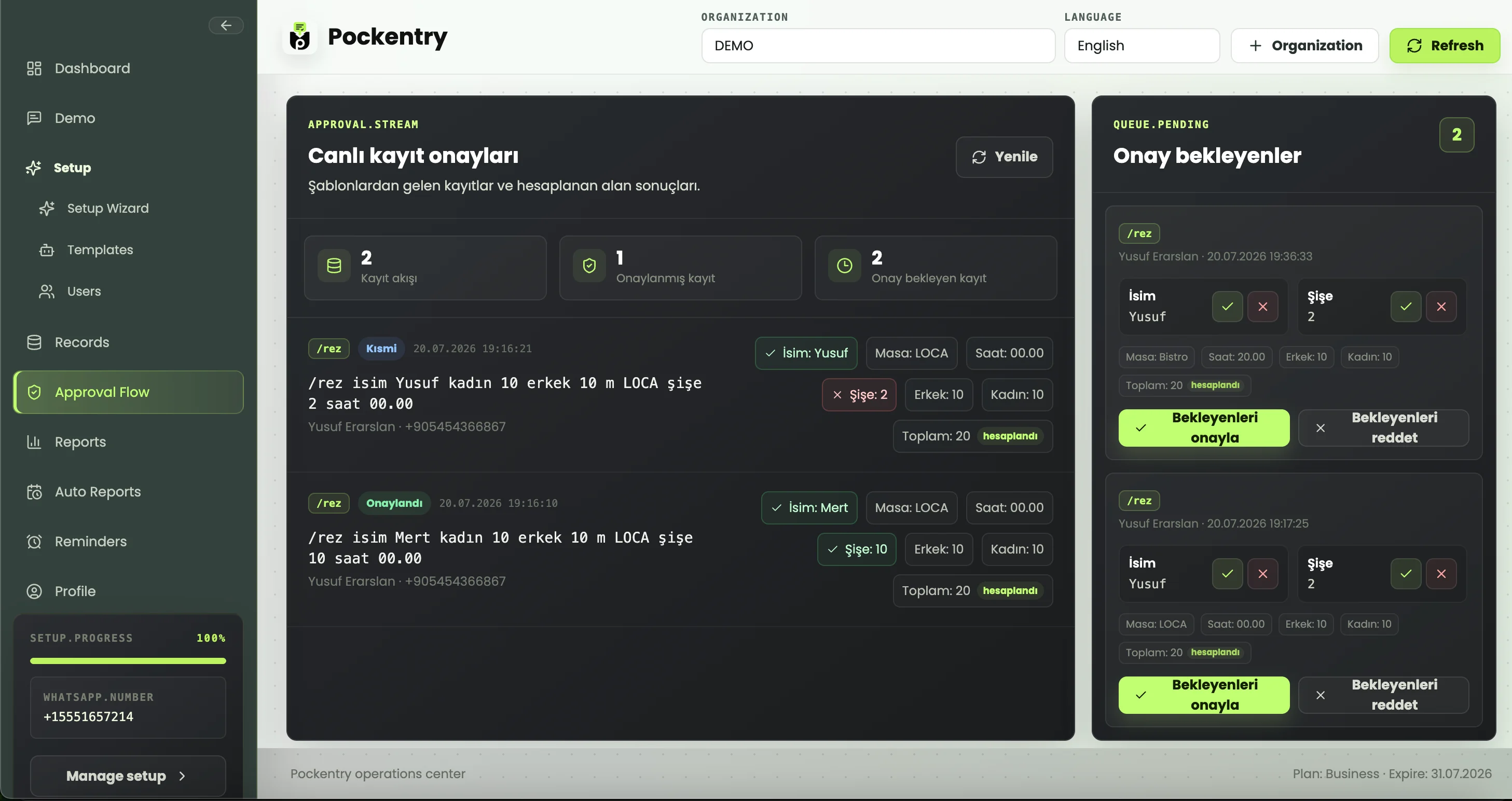 Pockentry live actions ekranı