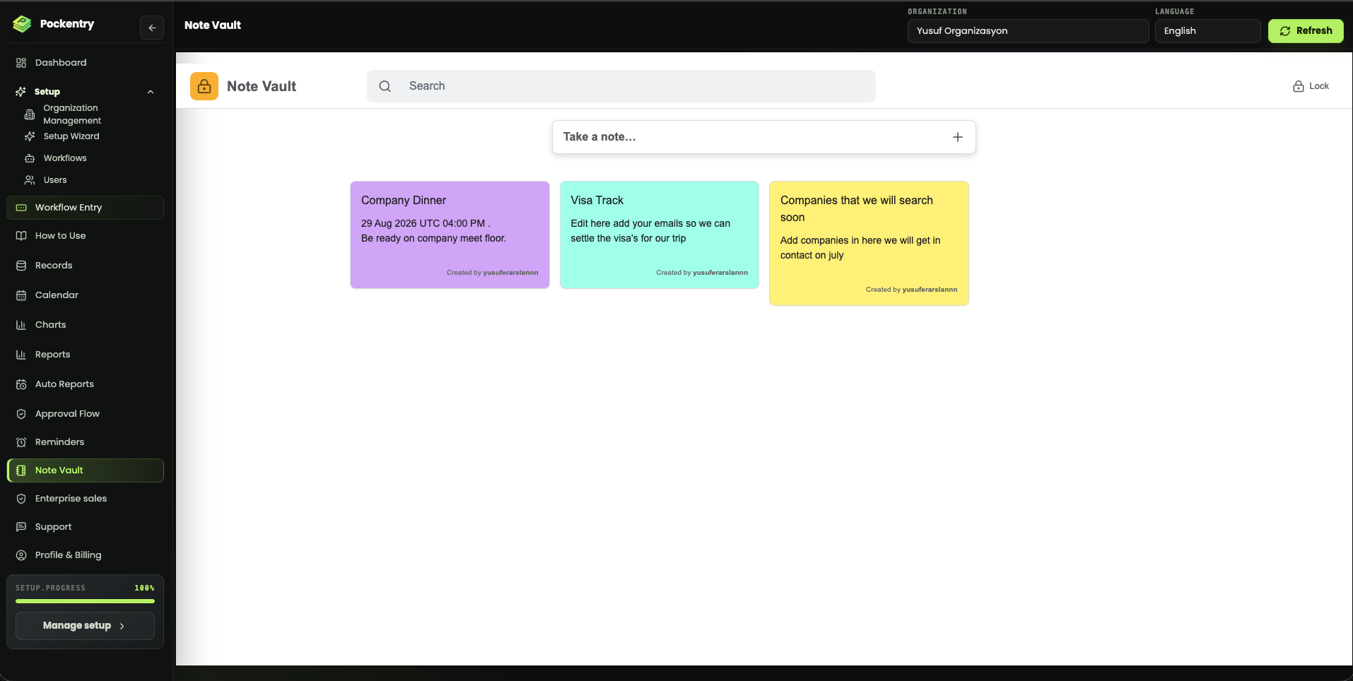 Pockentry searchable shared Note Vault