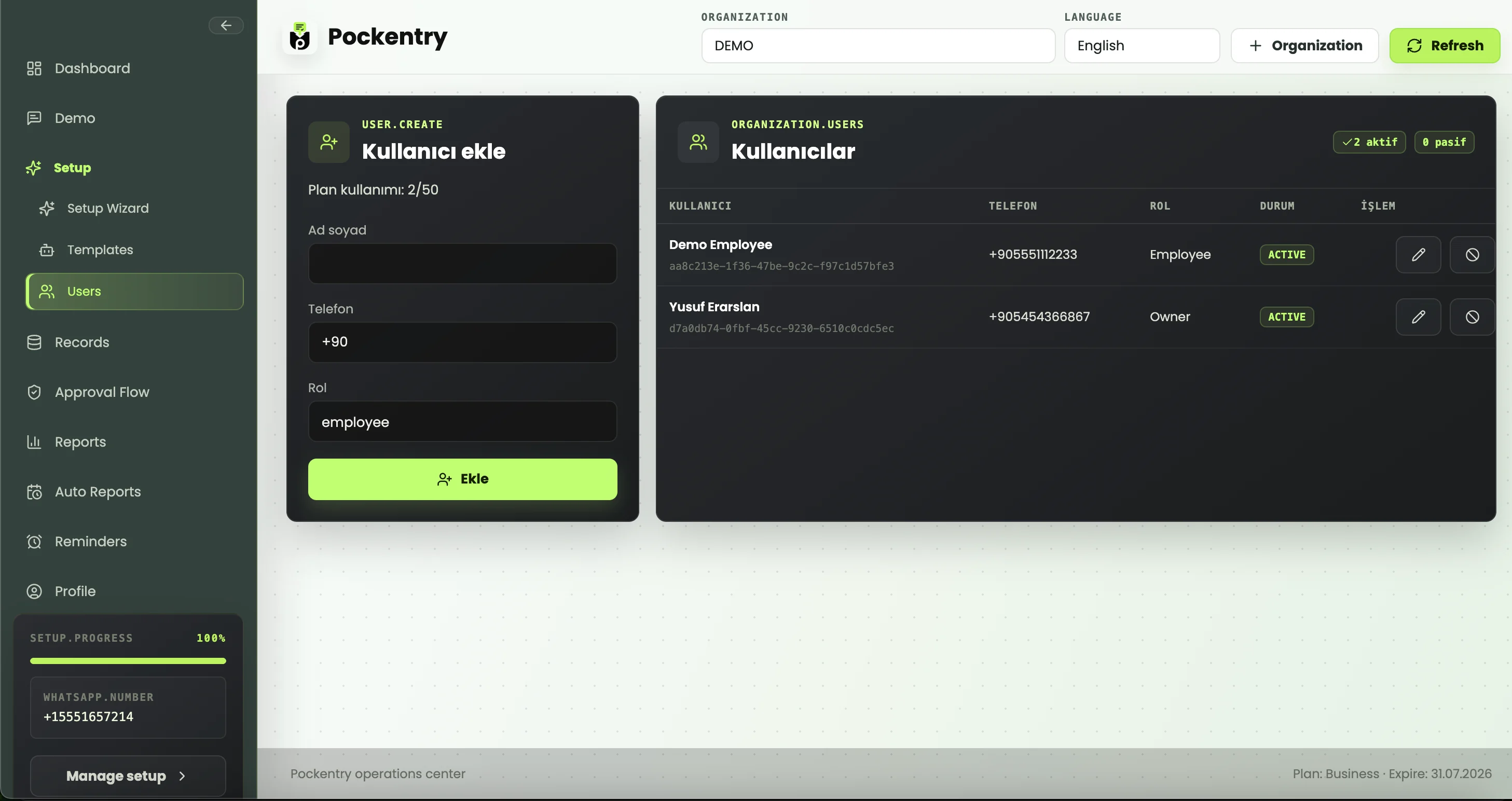 Pockentry user control